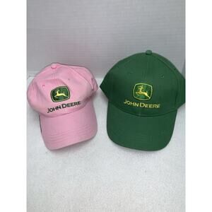 Lot of 2 Nothing Runs Like A Deere Cap Hats Pink and Green Strapback Women Men
